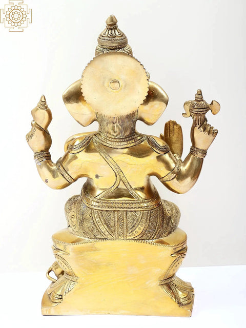 12" Lord Ganesha Seated on Lotus | Brass Bhagawan Ganesha