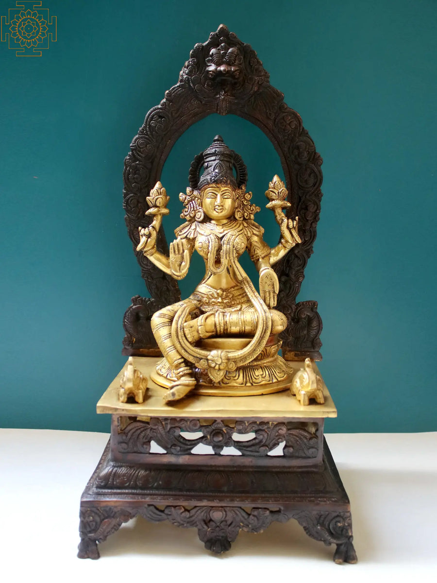 20" Goddess Lakshmi Brass Statue on Pedestal