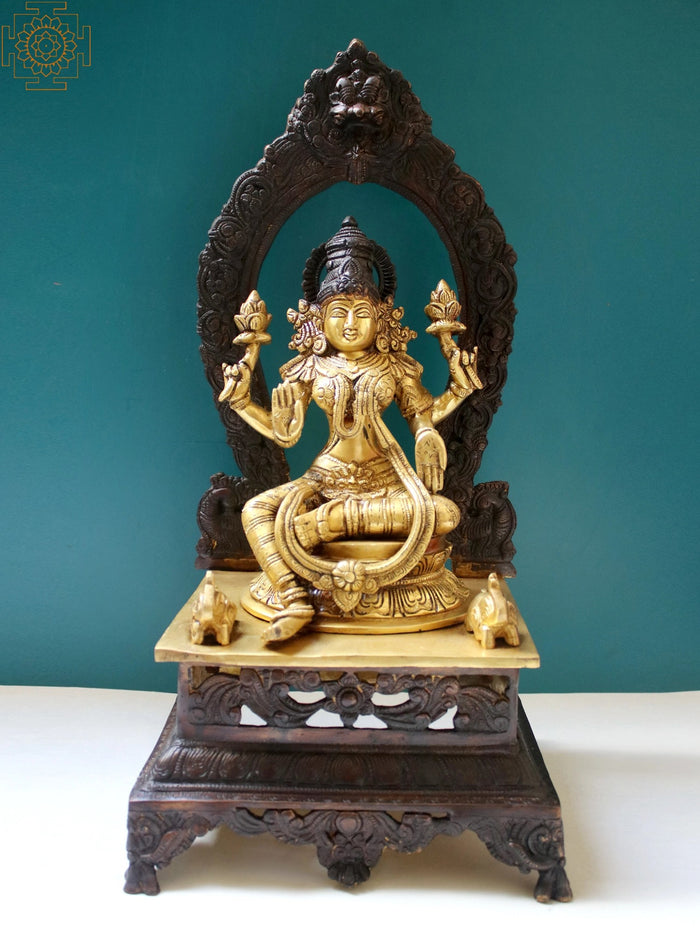 20" Goddess Lakshmi Sitting on Pedestal