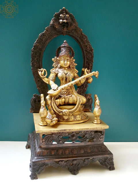 20" Goddess Saraswati with Veena | Brass Goddess Saraswati