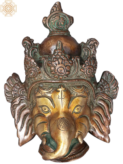 4" Lord Ganesha Handmade Brass Wall Hanging Mask