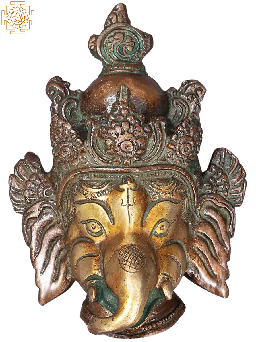4" Lord Ganesha Handmade Brass Wall Hanging Mask