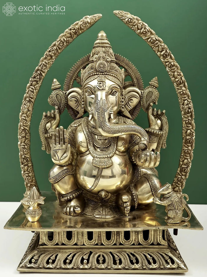 22" Handmade Brass Ganesha Statue with Arch