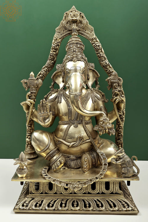 24" Handmade Brass Ganesha Statue with Kirtimukha