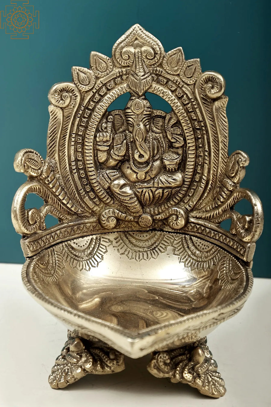 6" Handmade Brass Ganesha Lamp Diya for Pooja