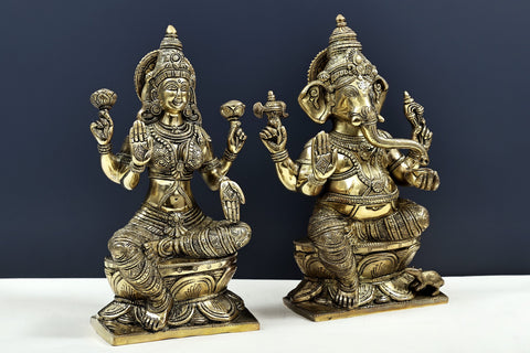 12" Handmade Bhagawan Ganesha with Devi Lakshmi (Pair)