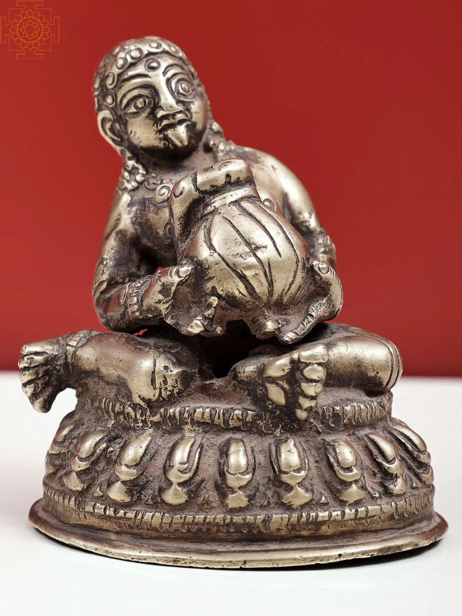 3" Makhanchor Krishna Handmade Brass Idol for Pooja