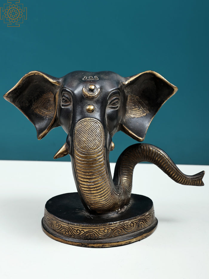 6" Handmade Ganesha Face Brass Statue