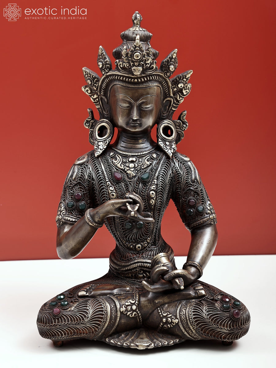 14" Handmade Primordial Buddha Brass Statue with Filigree Work