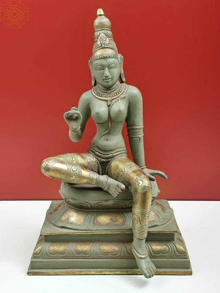 17" Seated Uma | Uma is used for Sati (Shiva's first wife, who is reborn as Parvati) | Brass Statue | Handmade