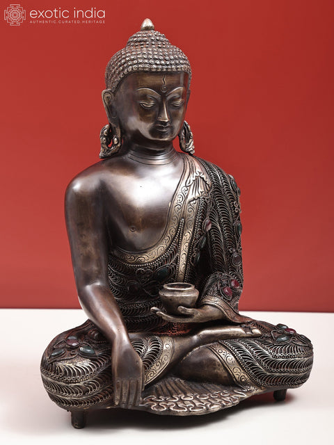 13" Bhumisparsha Buddha with Filigree Work in Brass | Handmade | Made In India