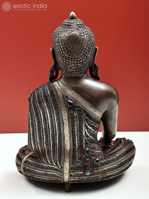 13" Bhumisparsha Buddha with Filigree Work in Brass | Handmade | Made In India