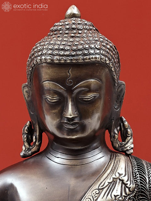 13" Bhumisparsha Buddha with Filigree Work in Brass | Handmade | Made In India