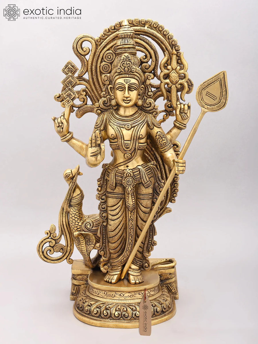 20" Karttikeya Murugan Handmade Brass Statue for Pooja