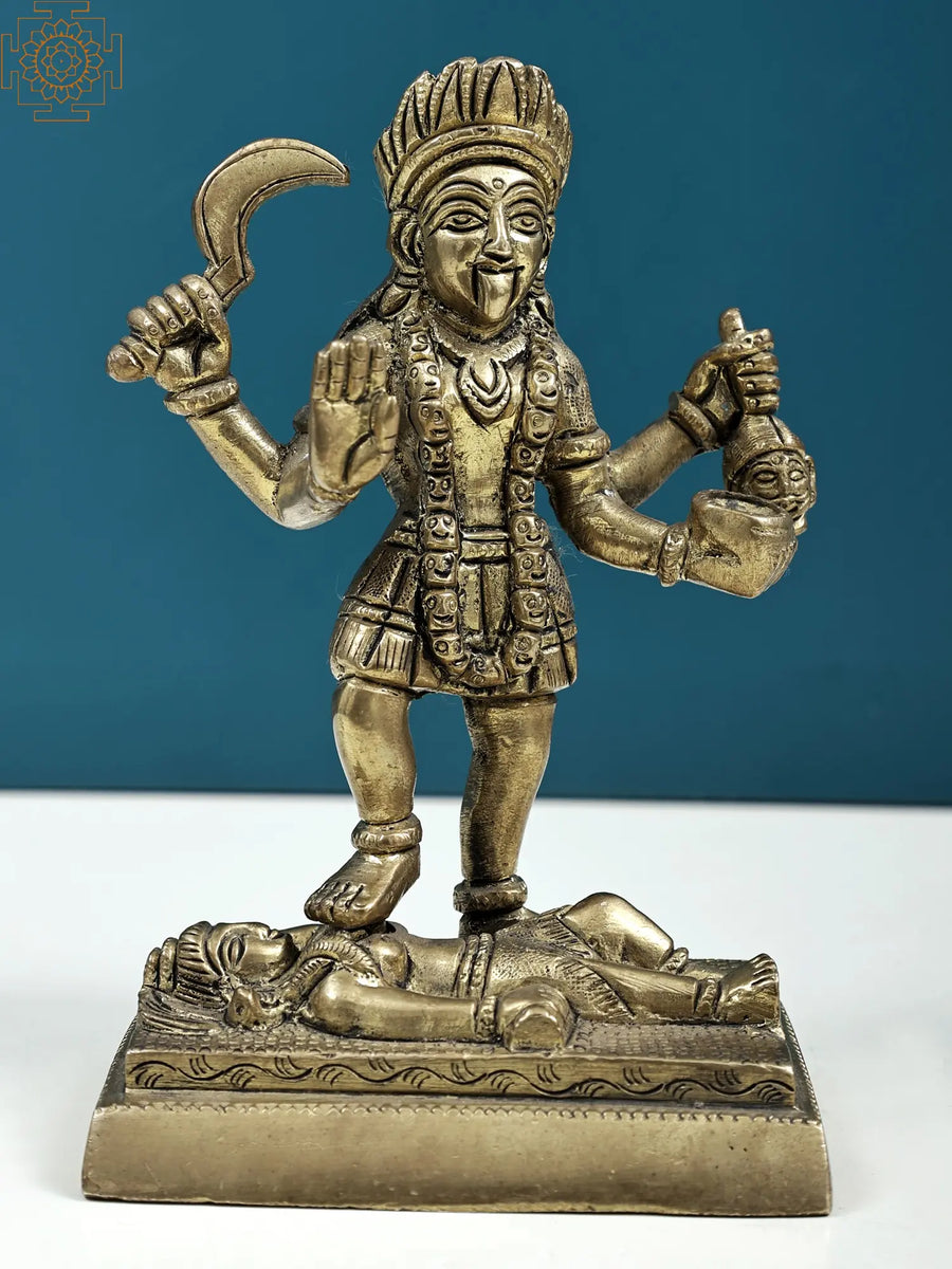 6" Maa Kali Brass Idol - Handmade Goddess Statue