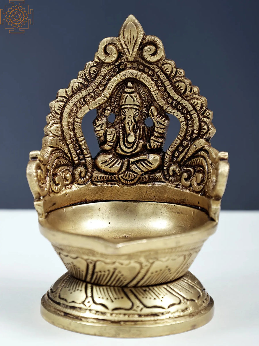 5" Brass Ganesha Oil Lamp Diya Handmade