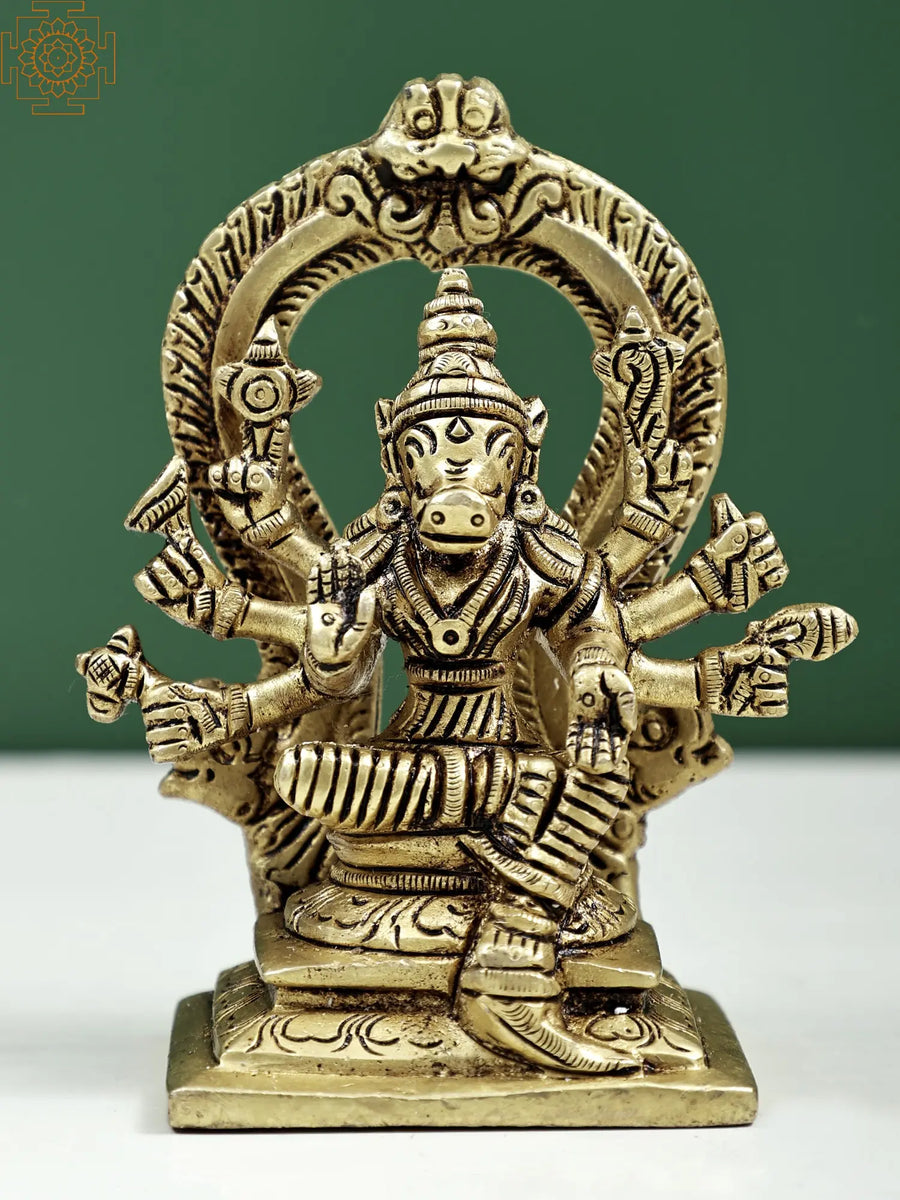 4" Eight-Armed Goddess Varahi Handmade Brass Statue