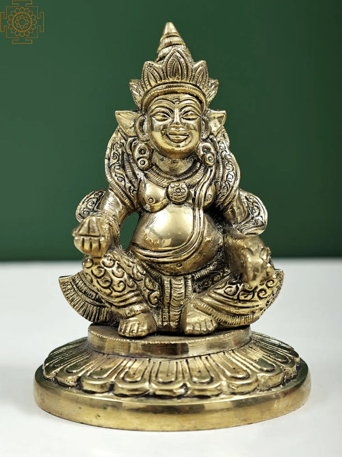 4" Small Kubera Brass Statue Handmade Sculptures