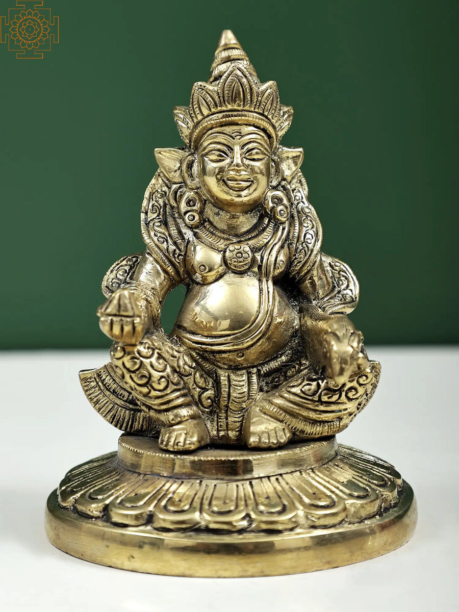 4" Small Kubera Brass Statue Handmade Sculptures