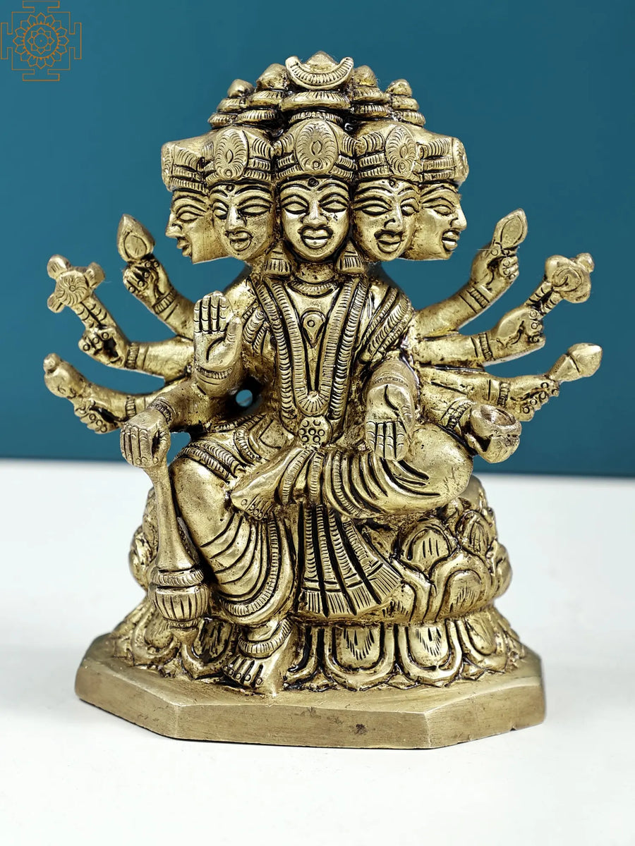 4" Goddess Gayatri Devi Handmade Brass Statue for Pooja
