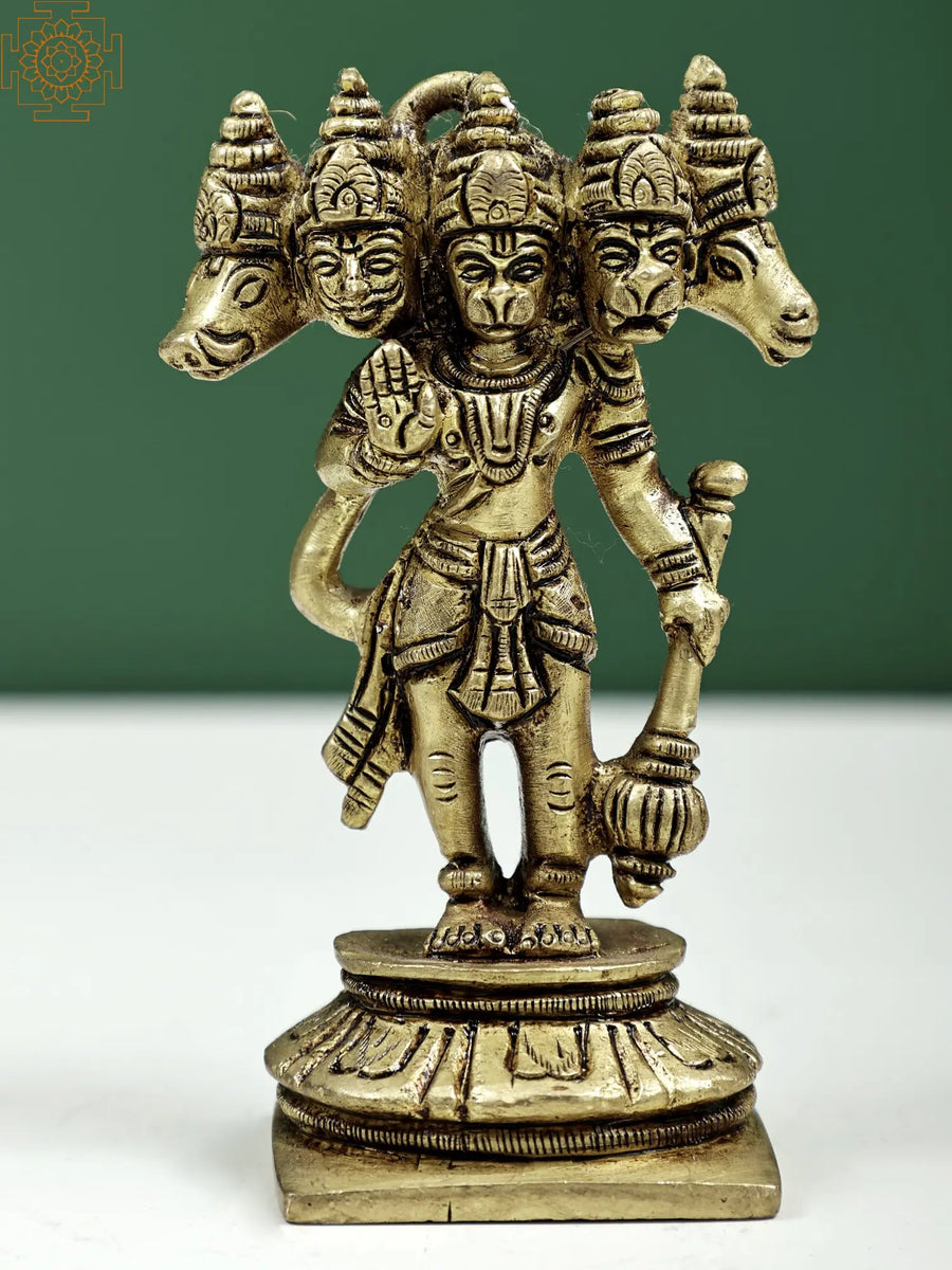 4" Panchamukha Hanuman Handmade Brass Statue