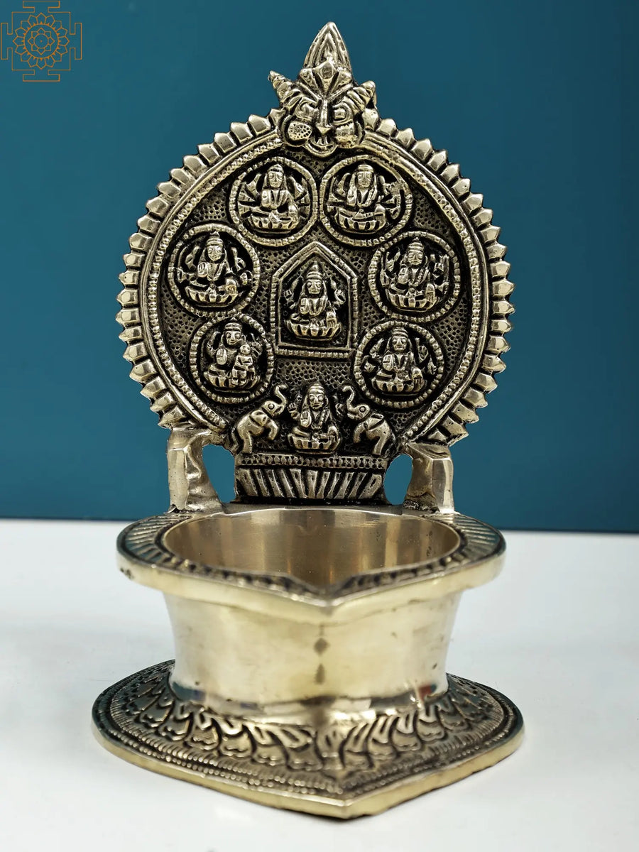 7" Ashtalakshmi Brass Diya - Handmade Oil Lamp