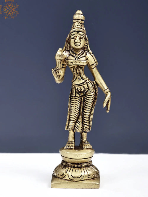 5" Standing Devi Uma Brass Statue | Handmade Parvati Idol