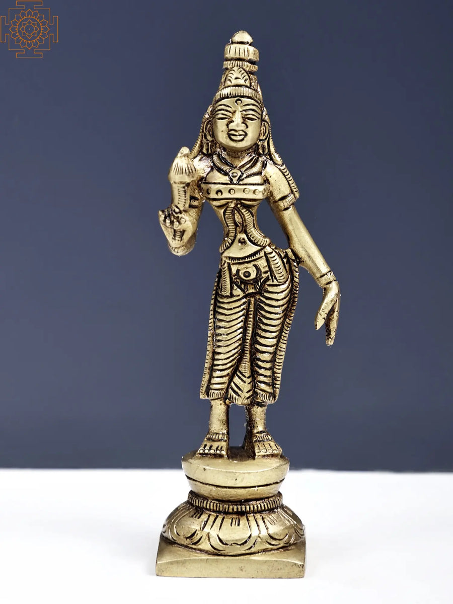 5" Standing Devi Uma Brass Statue | Handmade Parvati Idol