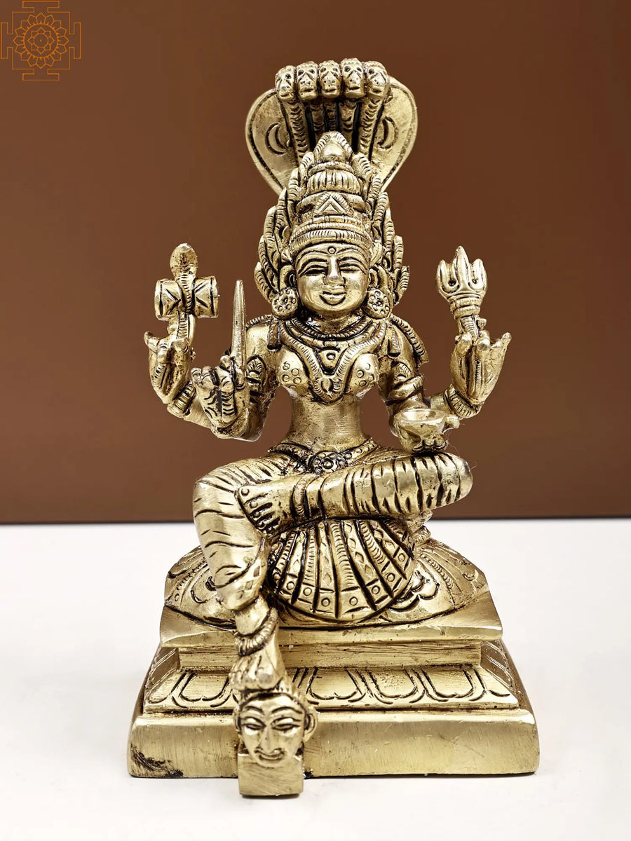 6" Goddess Mariamman Handmade Brass Statue for Pooja
