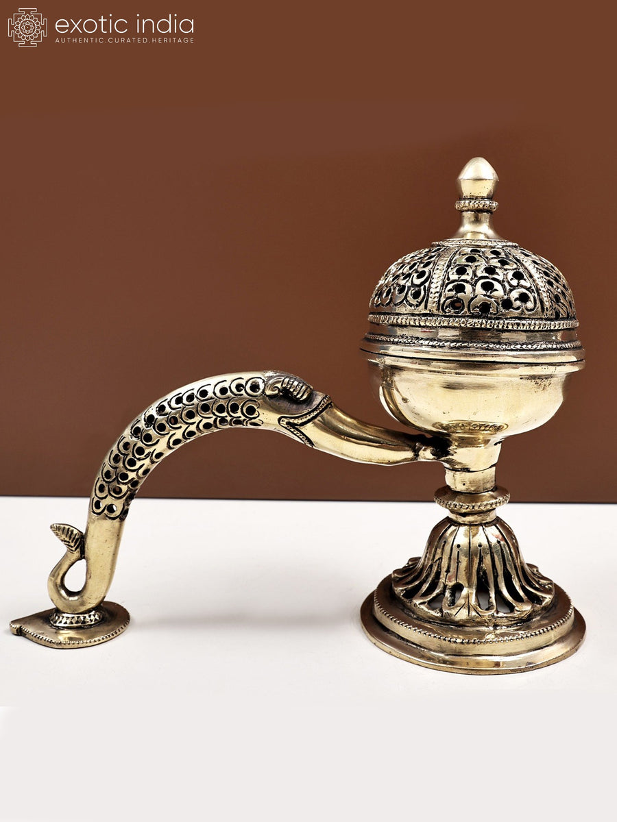 9" Handmade Brass Incense Burner for Home Pooja