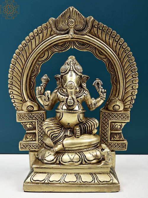 8" Handmade Ganesha with Kirtimukha Brass Statue for Pooja