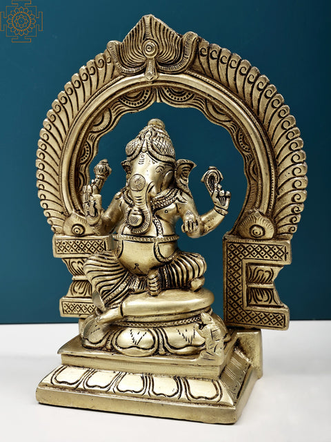 8" Blessing Ganesha with Kirtimukha | Handmade