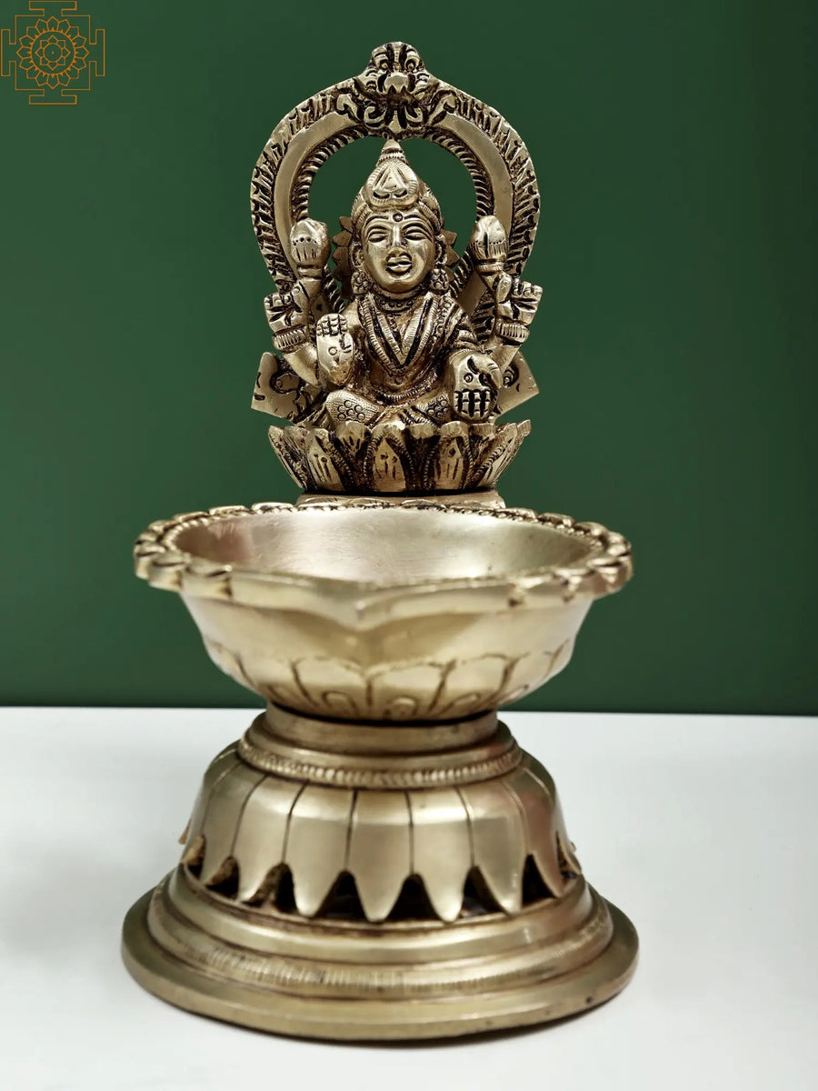 7" Handmade Brass Goddess Lakshmi Diya for Pooja