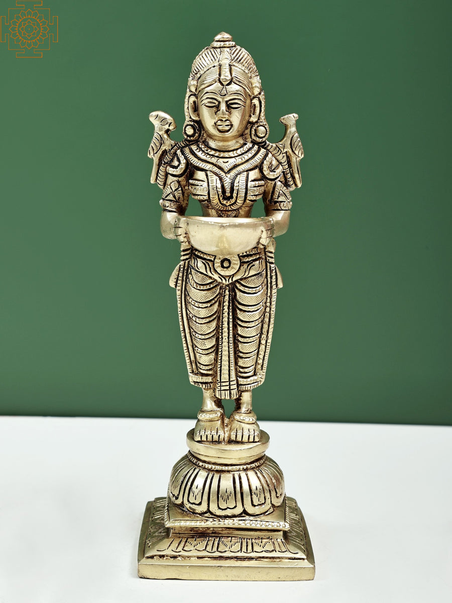 8" Handmade Brass Lakshmi Paavai Vilakku Oil Lamp