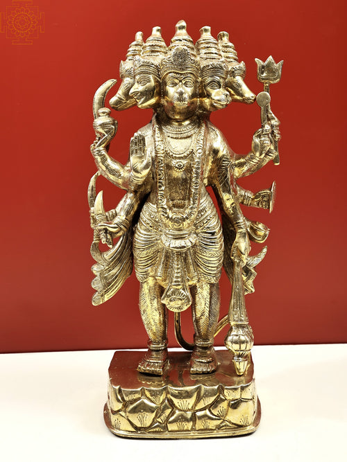 18" Panchamukha Hanuman Brass Statue Handmade