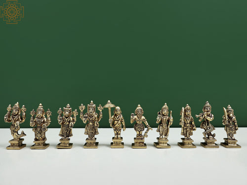 3.5" Dashavatara Ten Incarnations Brass Statue Handmade