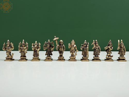 2.5" Dashavatar Brass Statue - Ten Incarnations of Vishnu Handmade