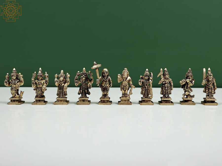 2.5" Dashavatar Brass Statue - Ten Incarnations of Vishnu Handmade