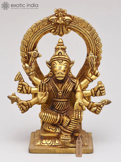 7" Eight-Armed Goddess Varahi Brass Statue with Kirtimukha Prabhavali