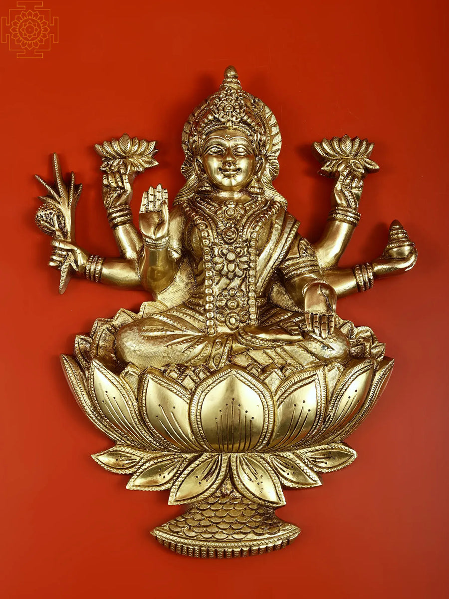 12" Handmade Goddess Lakshmi Brass Wall Hanging