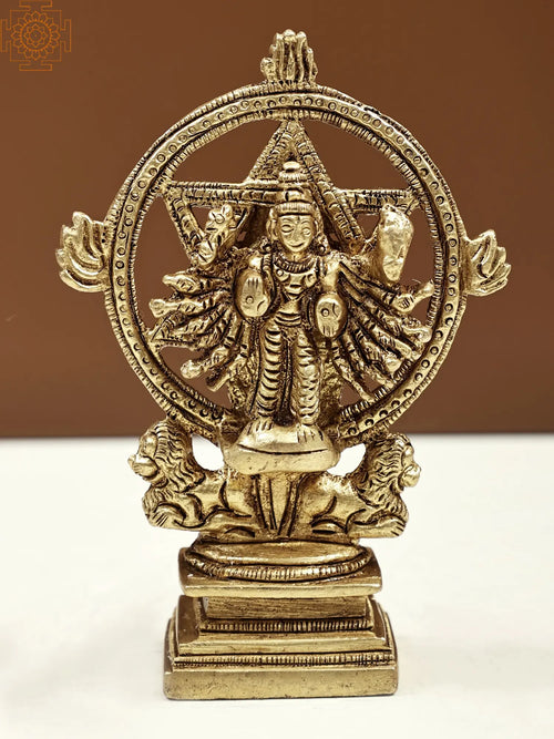 4" Sudarshana Vishnu Handmade Brass Statue with Narasimha
