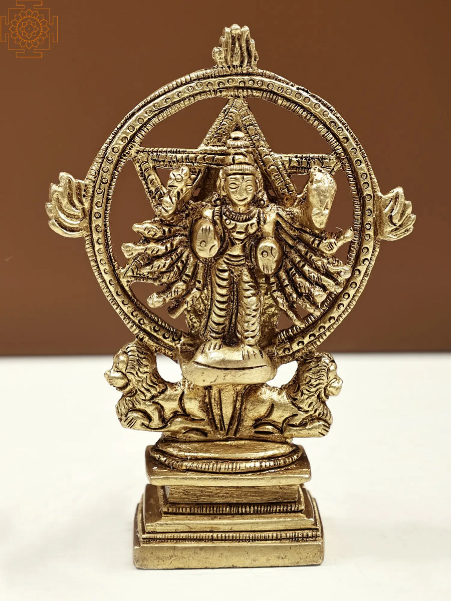 4" Sudarshana Vishnu Handmade Brass Statue with Narasimha