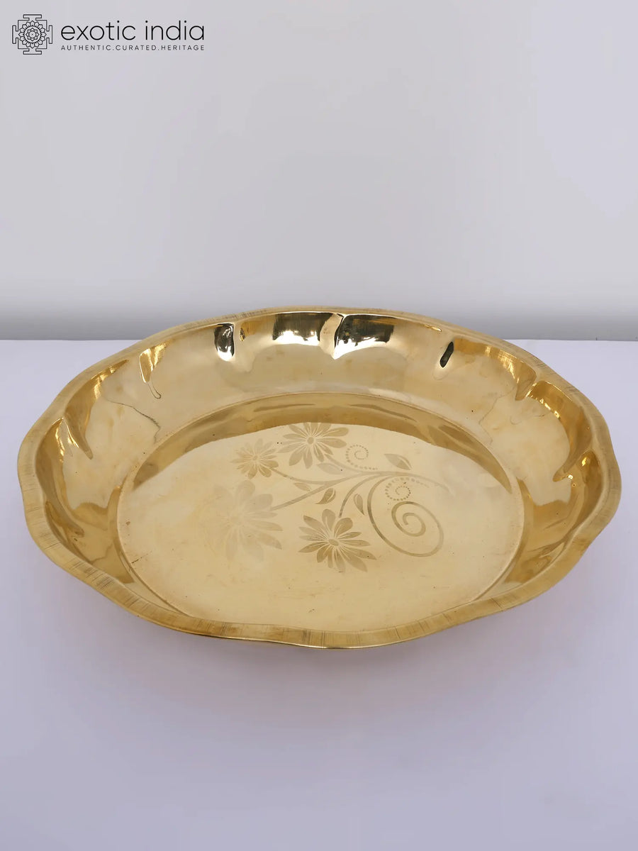 17" Handmade Brass Ritual Thali Parat for Pooja