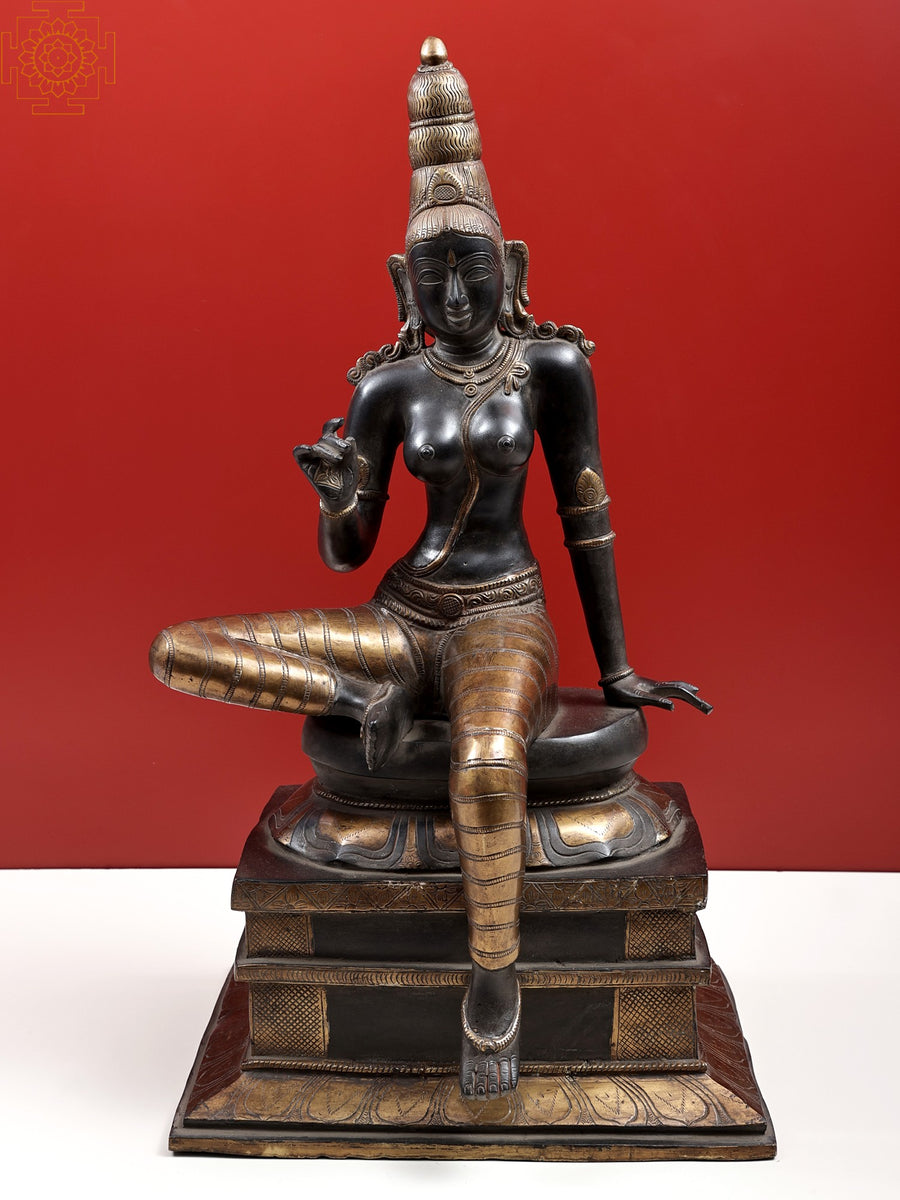 25" Seated Uma Devi Parvati Handmade Brass Statue