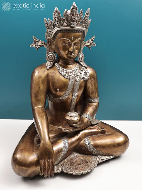 22" Crowned Buddha in Bhumisparsha Mudra | Handmade