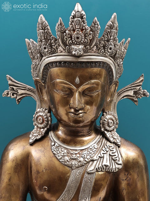 22" Crowned Buddha in Bhumisparsha Mudra | Handmade