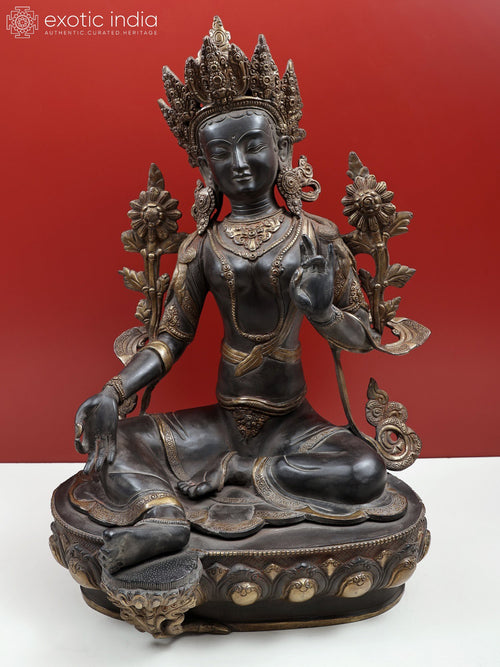 24" Handmade Green Tara Tibetan Buddhist Brass Statue