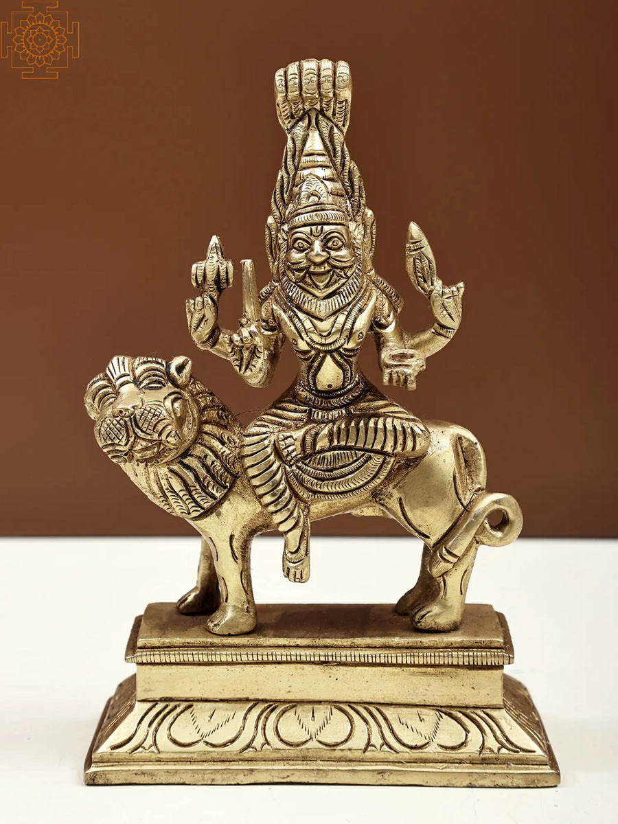 6" Goddess Pratyangira Brass Idol for Pooja - Atharvana Bhadrakali Handmade