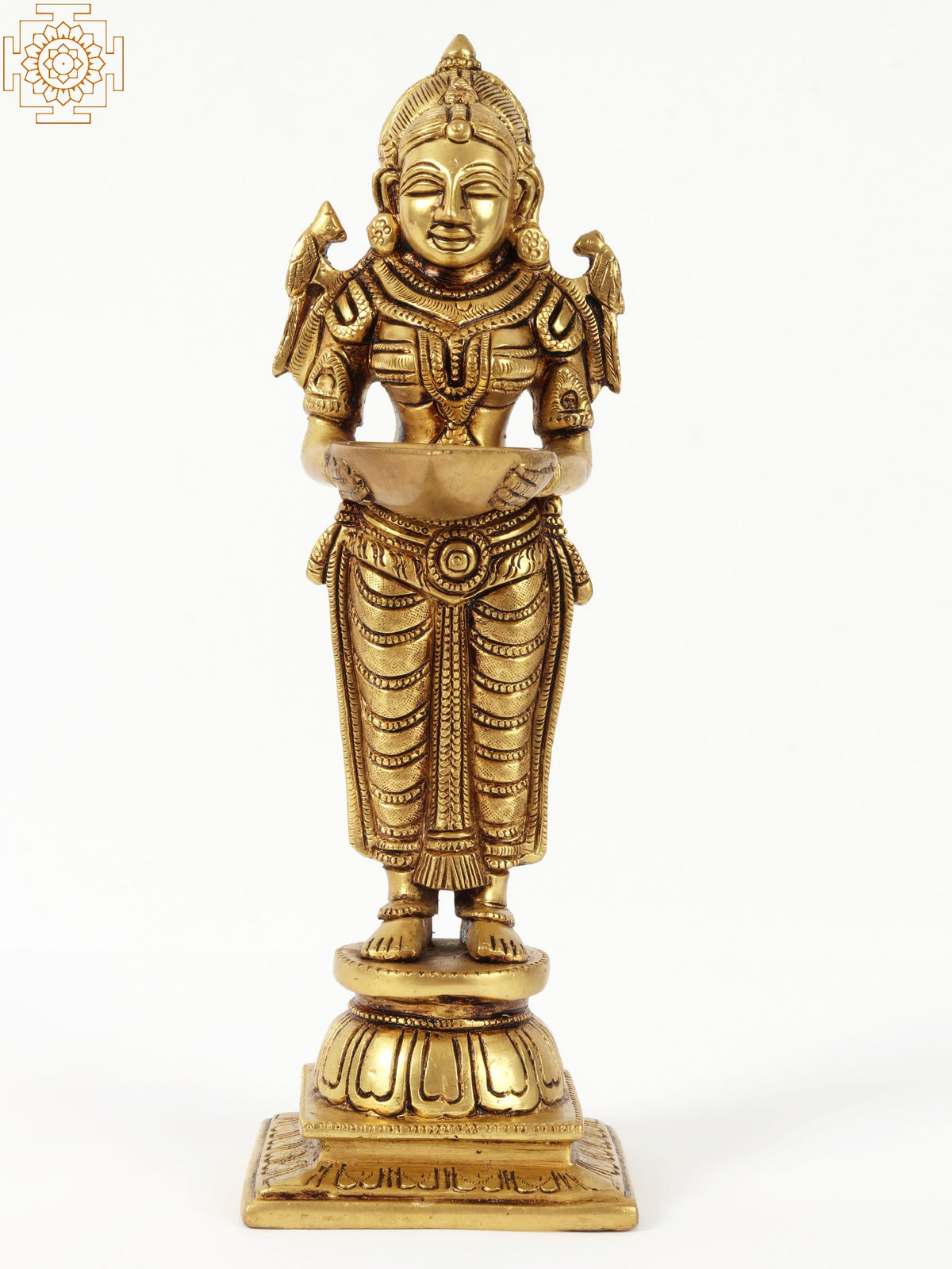 10" Deeplakshmi with Parrot on Shaulders | Brass Statue | Handmade