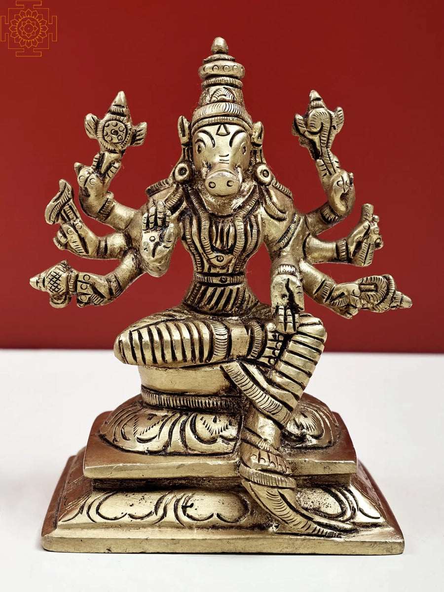 4" Eight-Armed Goddess Varahi Handmade Brass Idol